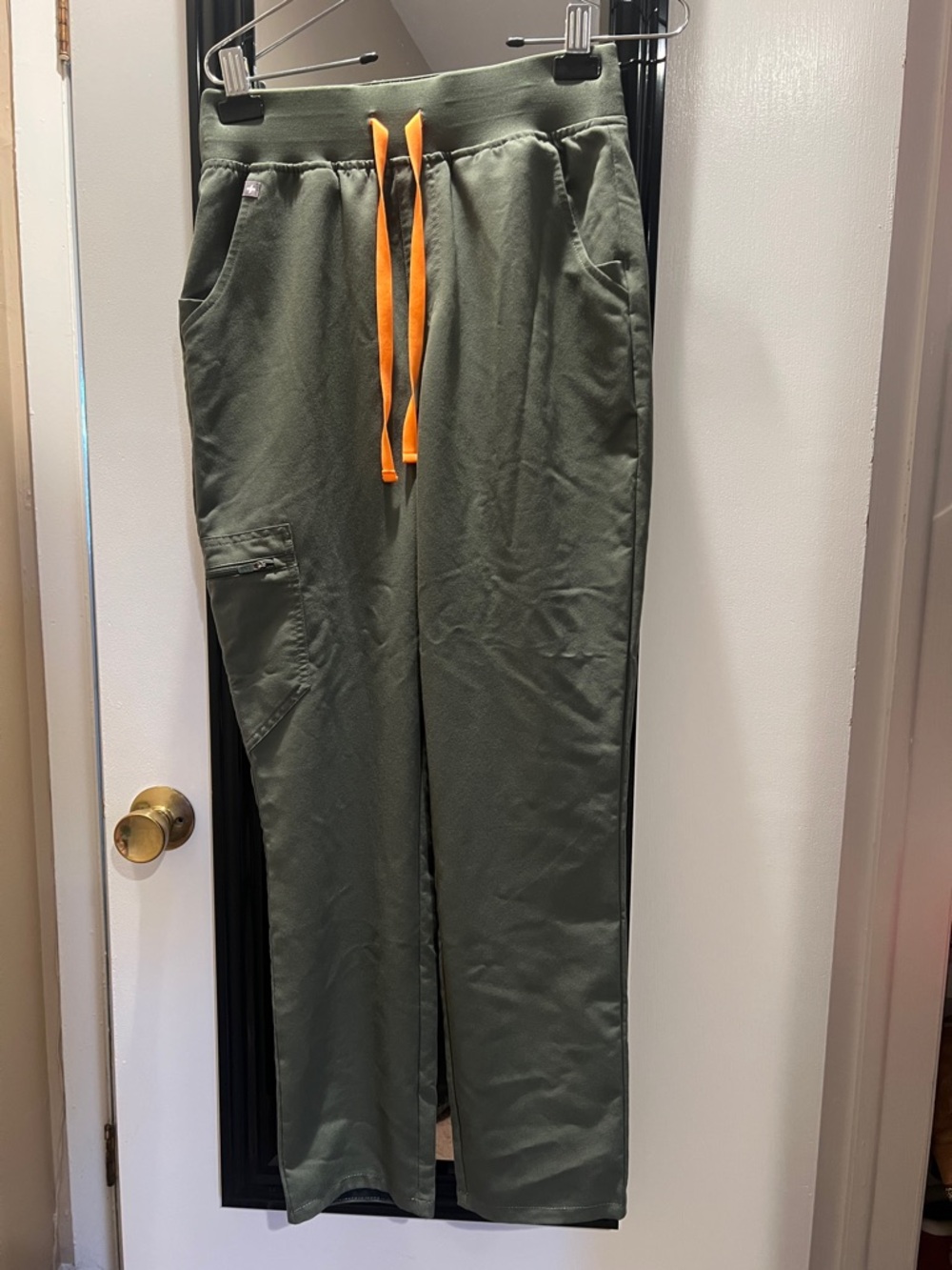 Figs Olive Green Straight Leg Pants with Orange Drawstring